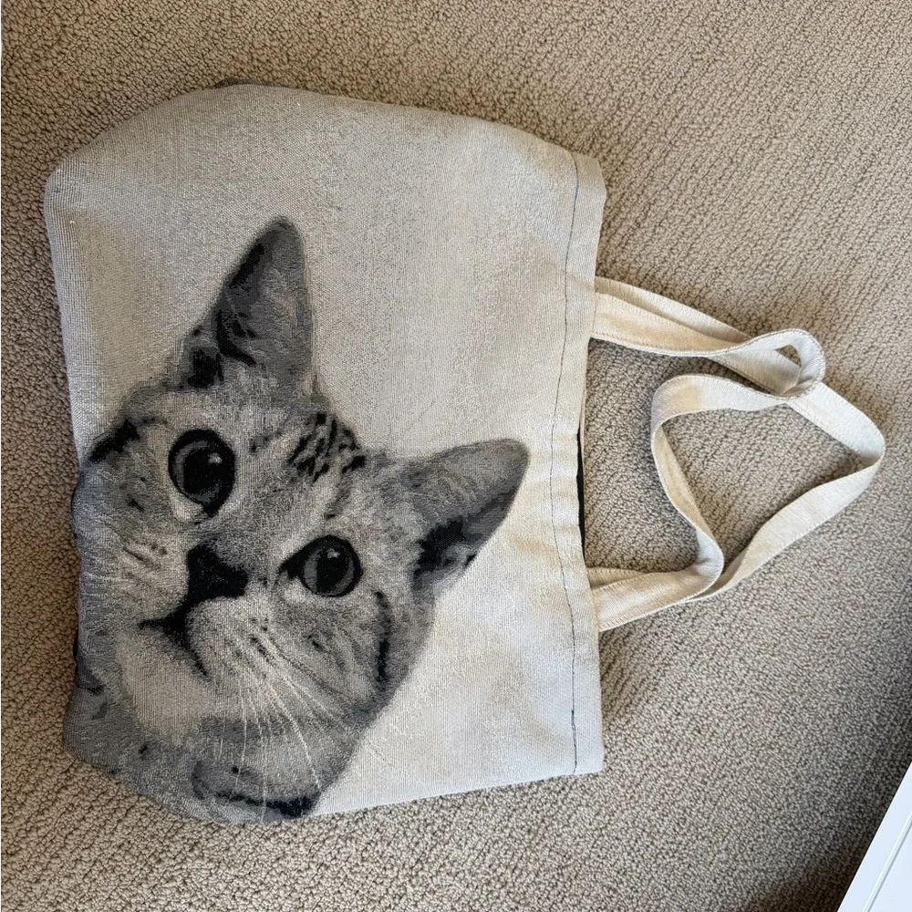 Cat Print Tote Bag - Gray